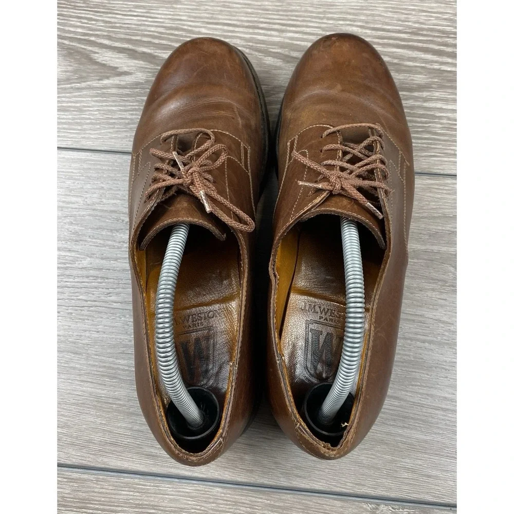 JM Weston‎ Men's Leather Solid Derby Dress Shoes Brown Size 8.5 D